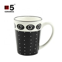 Fashion printed stoneware black ceramic coffee mug cup with handle